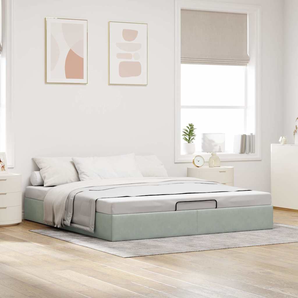 Ottoman-Bett ohne Matratze Hellgrau 180x200 cm Samt
