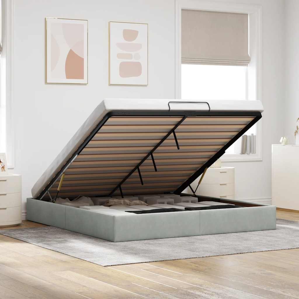 Ottoman-Bett ohne Matratze Hellgrau 180x200 cm Samt