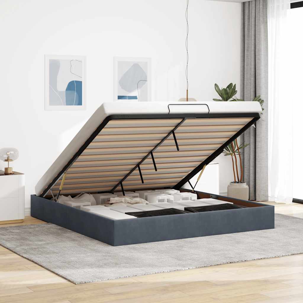 Ottoman-Bett ohne Matratze Dunkelgrau 180x200 cm Samt