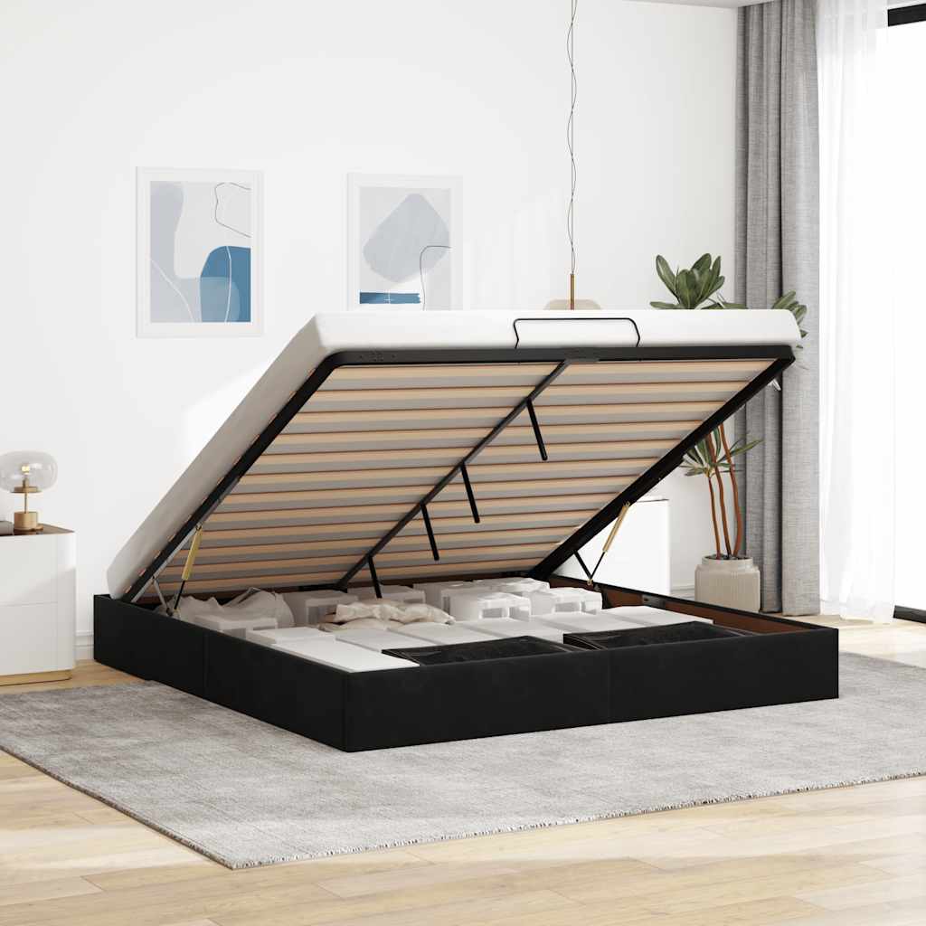 Ottoman-Bett ohne Matratze Schwarz 180x200 cm Samt