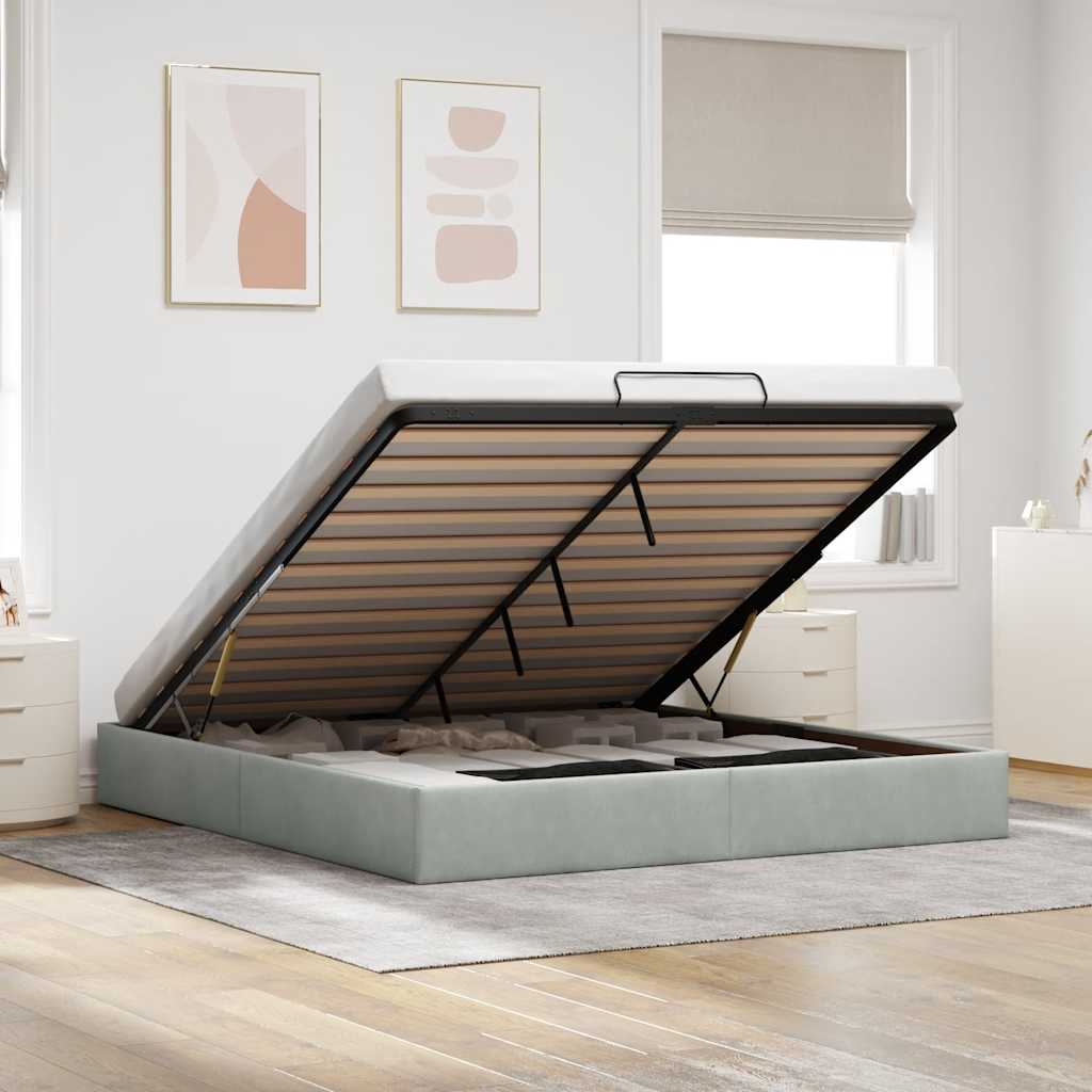 Ottoman-Bett ohne Matratze Hellgrau 200x200 cm Samt
