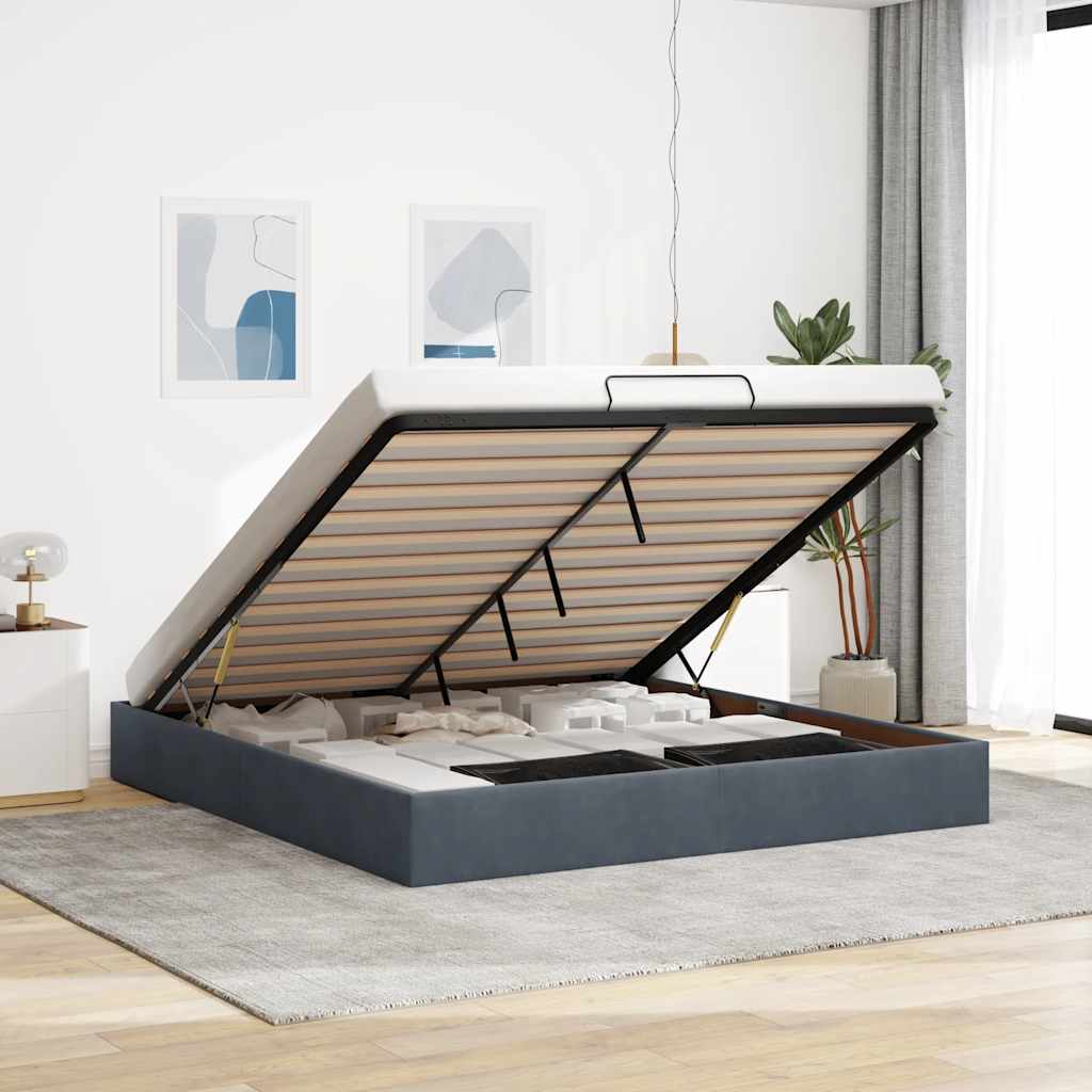 Ottoman-Bett ohne Matratze Dunkelgrau 200x200 cm Samt