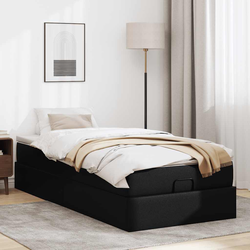 Ottoman-Bett mit Matratze Schwarz 90x190 cm Kunstleder