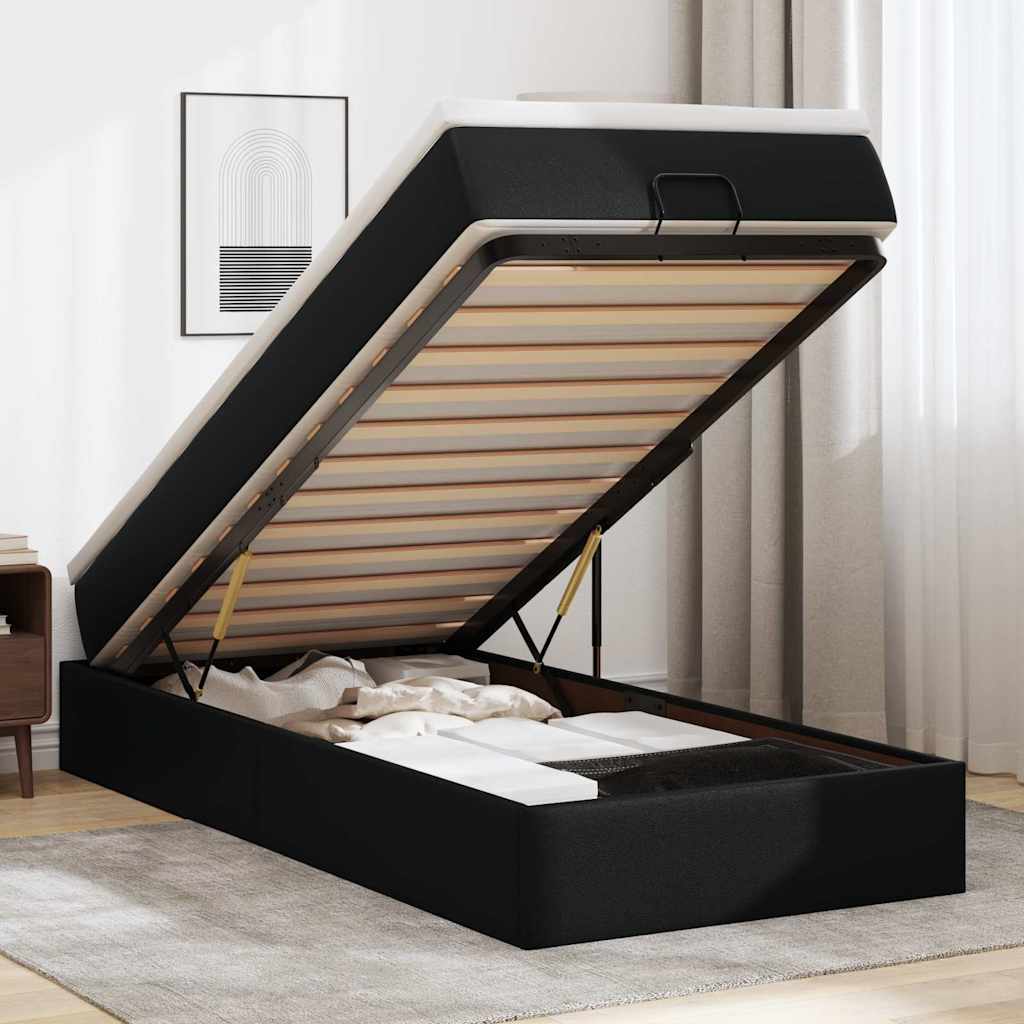 Ottoman-Bett mit Matratze Schwarz 90x190 cm Kunstleder