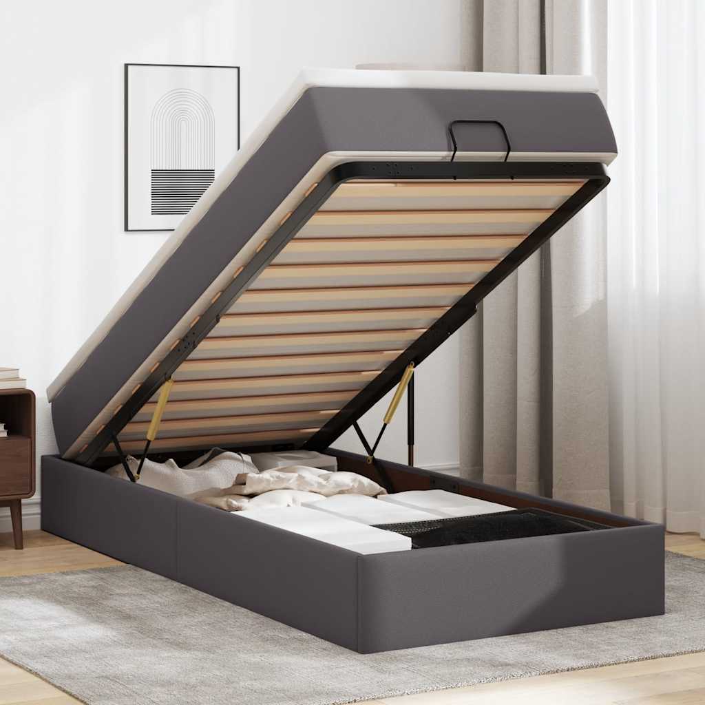Ottoman-Bett mit Matratze Grau 90x200 cm Kunstleder