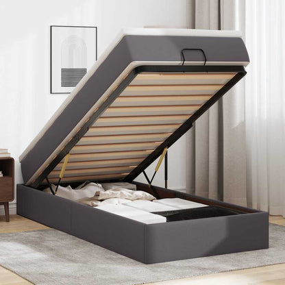 Ottoman-Bett mit Matratze Grau 90x200 cm Kunstleder