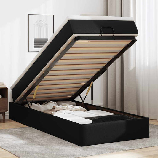 Ottoman-Bett mit Matratze Schwarz 100x200 cm Kunstleder