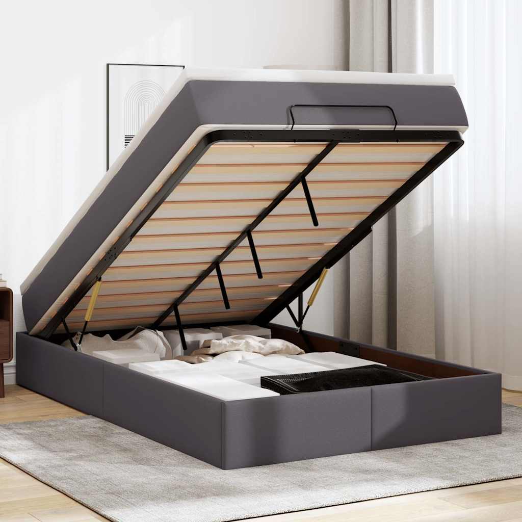 Ottoman-Bett mit Matratze Grau 120x190 cm Kunstleder