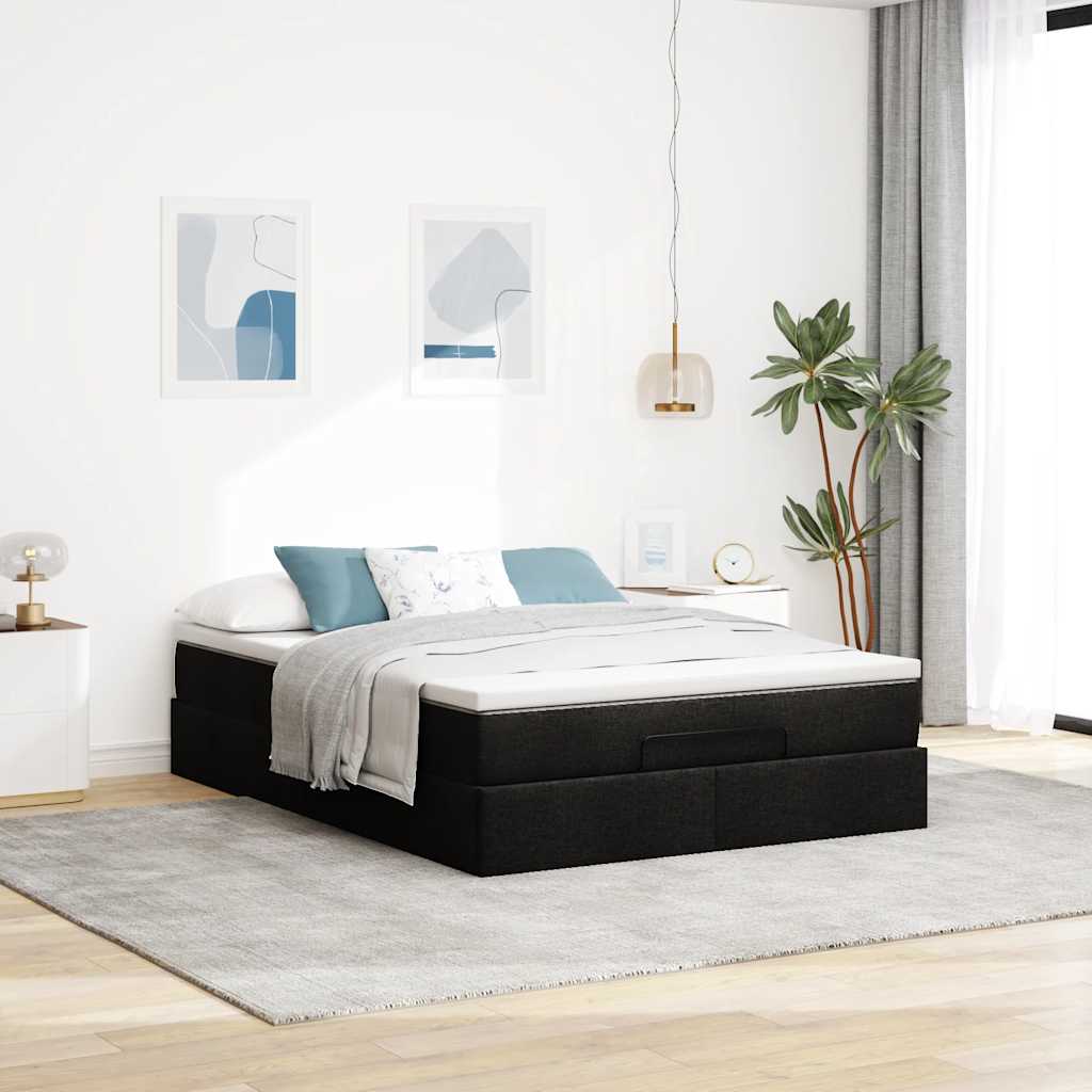 Ottoman-Bett mit Matratze Schwarz 140x190 cm Kunstleder