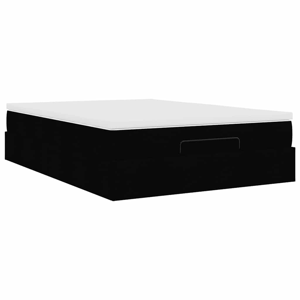 Ottoman-Bett mit Matratze Schwarz 140x190 cm Kunstleder