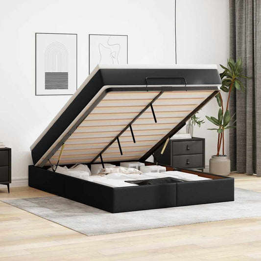 Ottoman-Bett mit Matratze Schwarz 140x190 cm Kunstleder