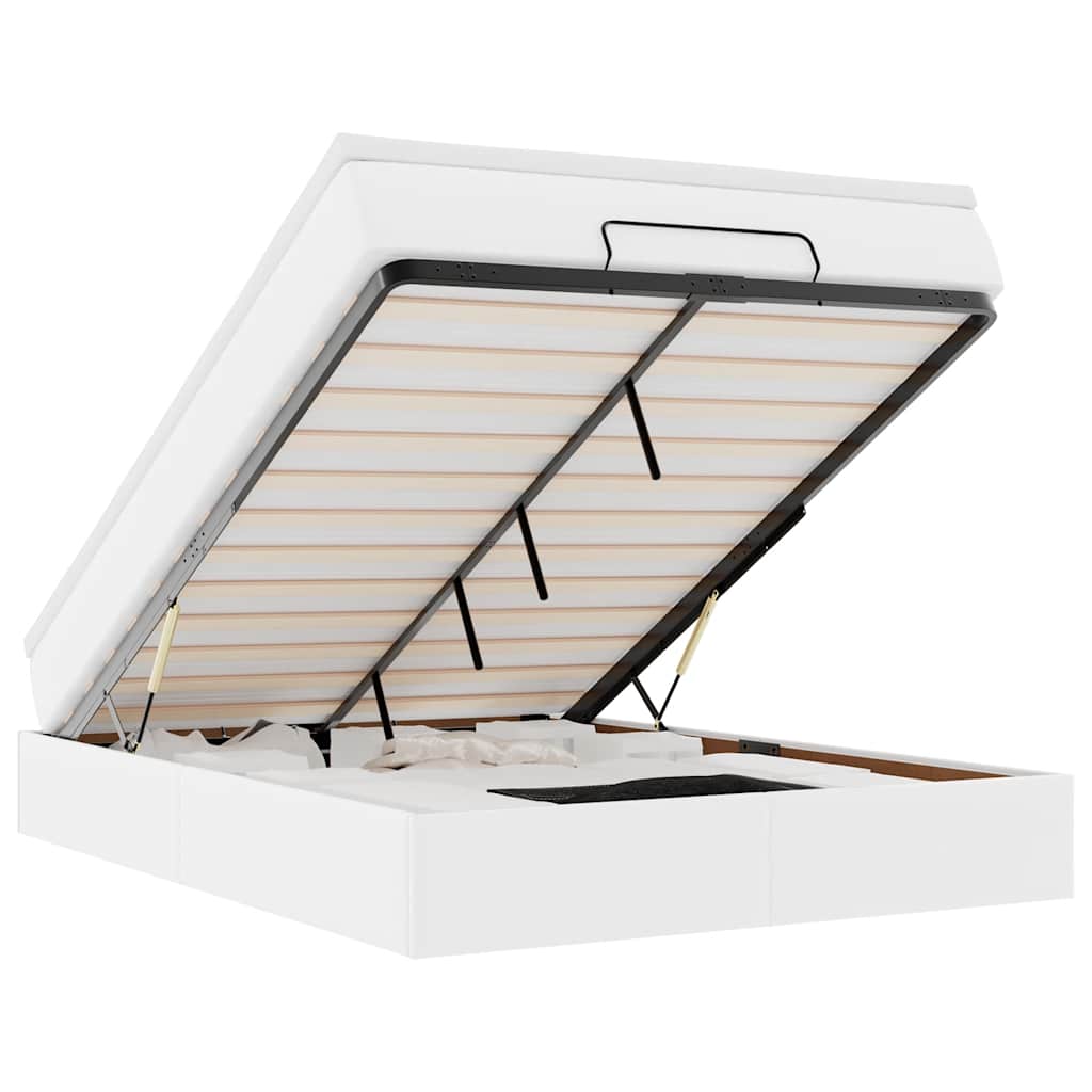 Ottoman-Bett mit Matratze Weiß 140x190 cm Kunstleder