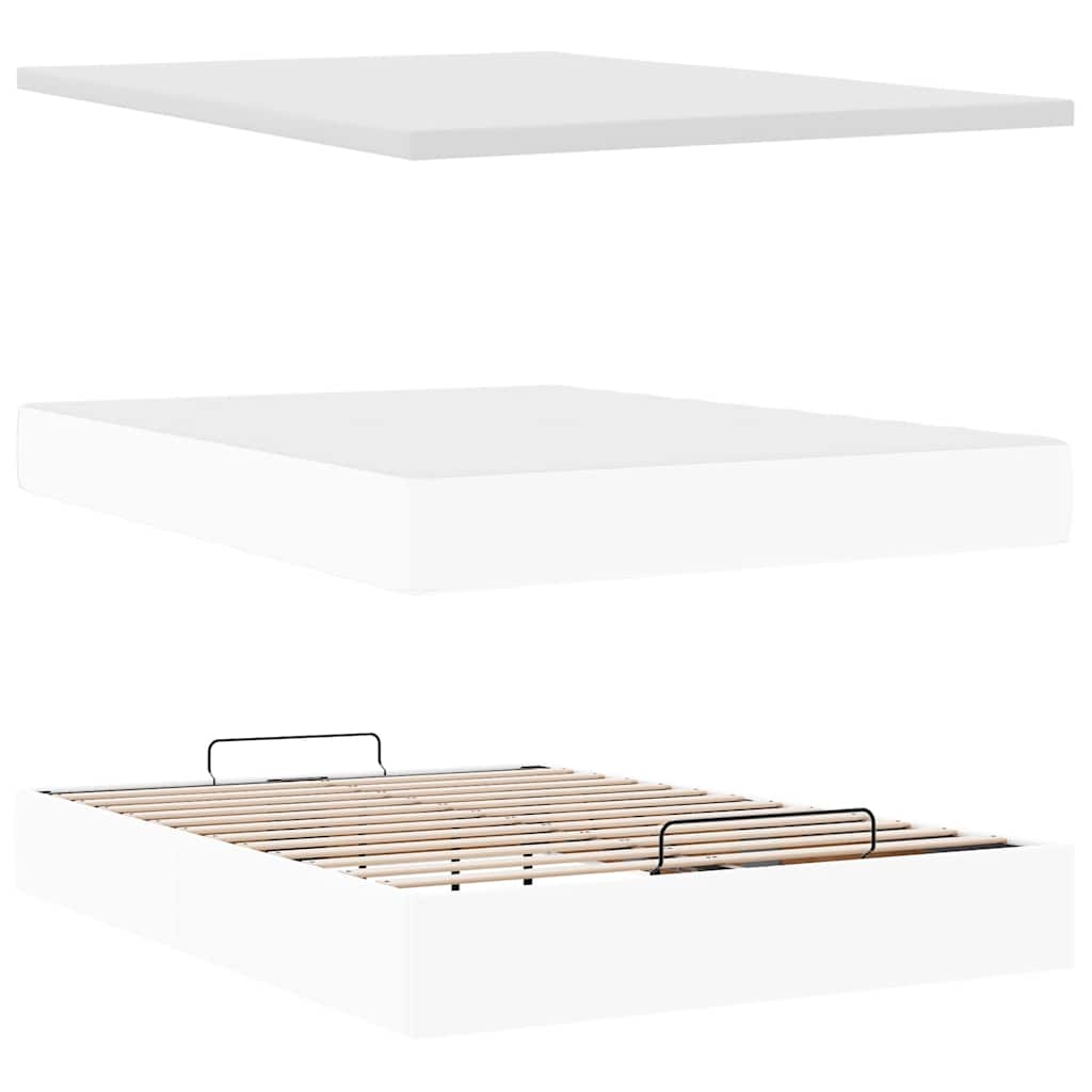 Ottoman-Bett mit Matratze Weiß 140x190 cm Kunstleder
