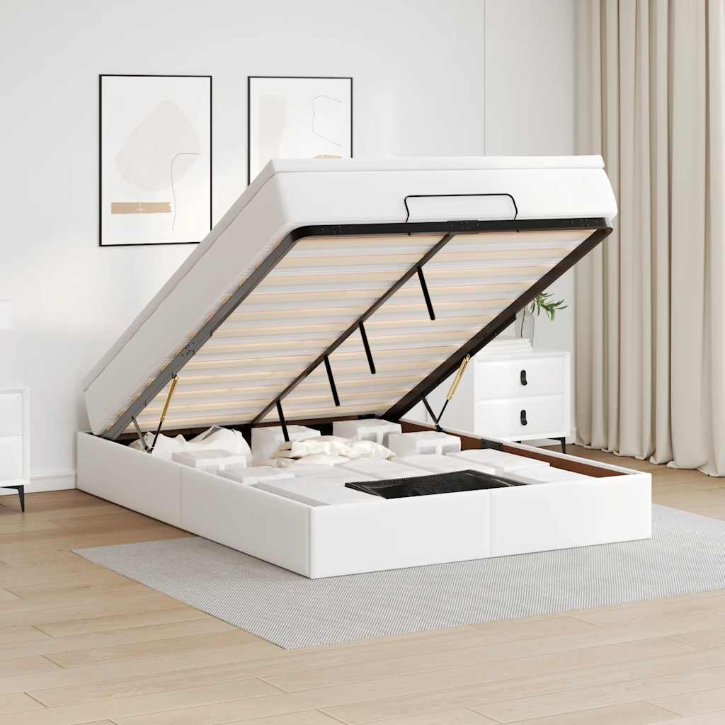 Ottoman-Bett mit Matratze Weiß 140x190 cm Kunstleder