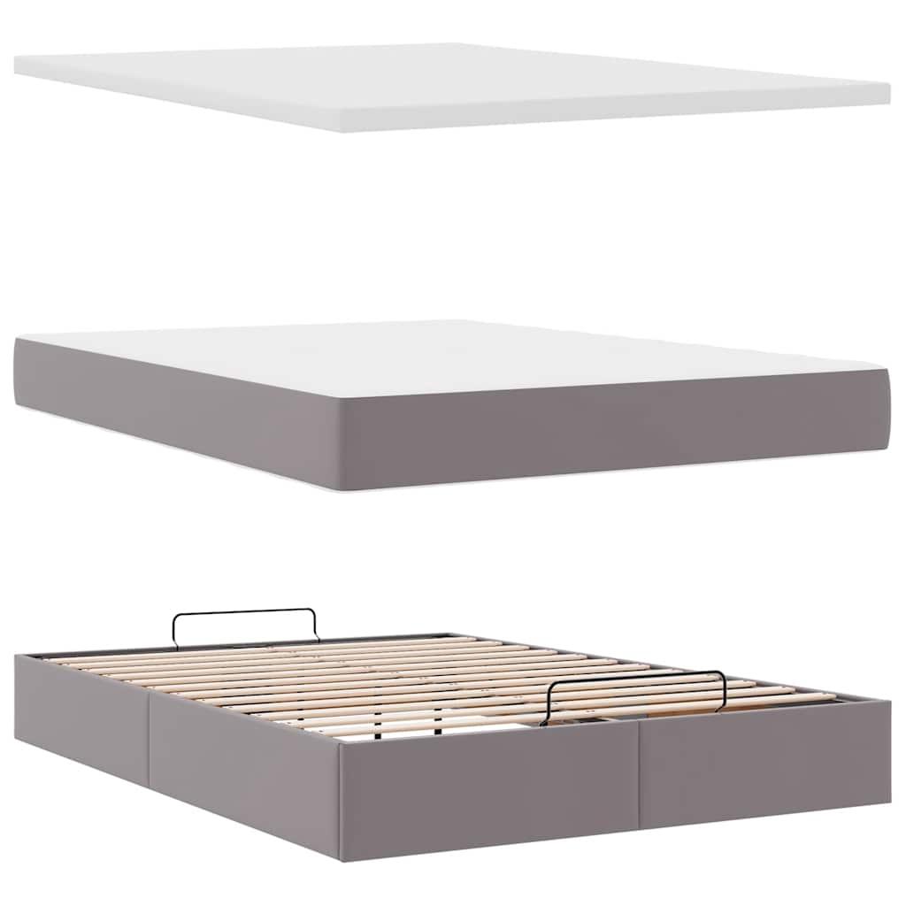 Ottoman-Bett mit Matratze Grau 140x190 cm Kunstleder