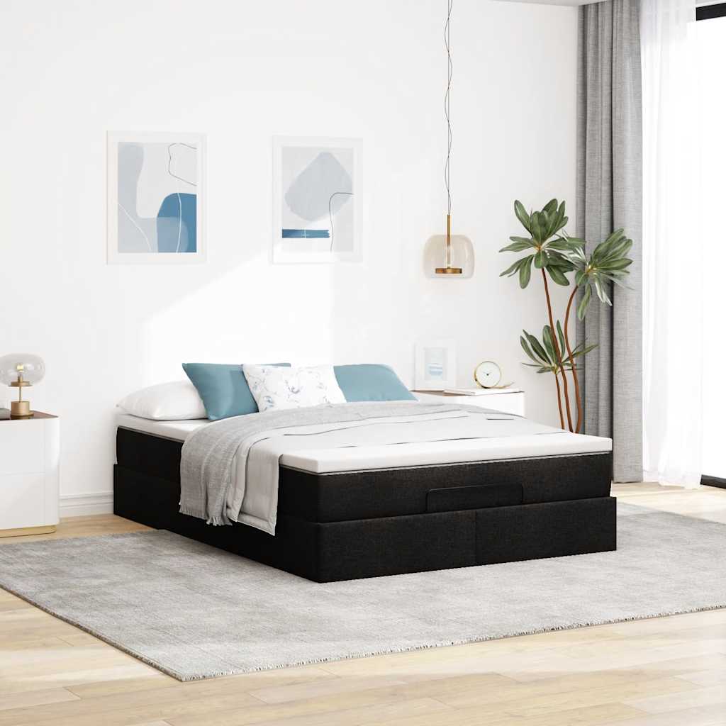 Ottoman-Bett mit Matratze Schwarz 140x200 cm Kunstleder