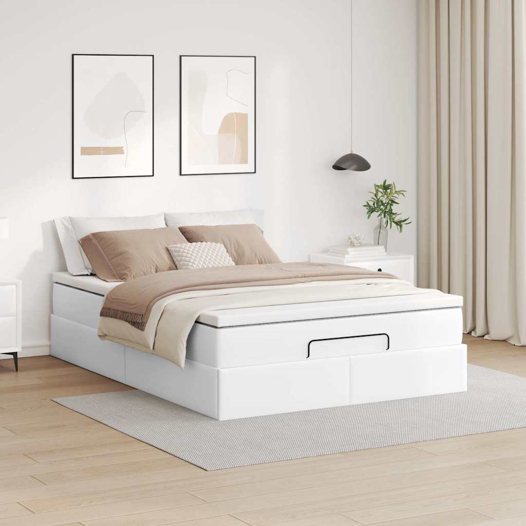 Ottoman-Bett mit Matratze Weiß 140x200 cm Kunstleder