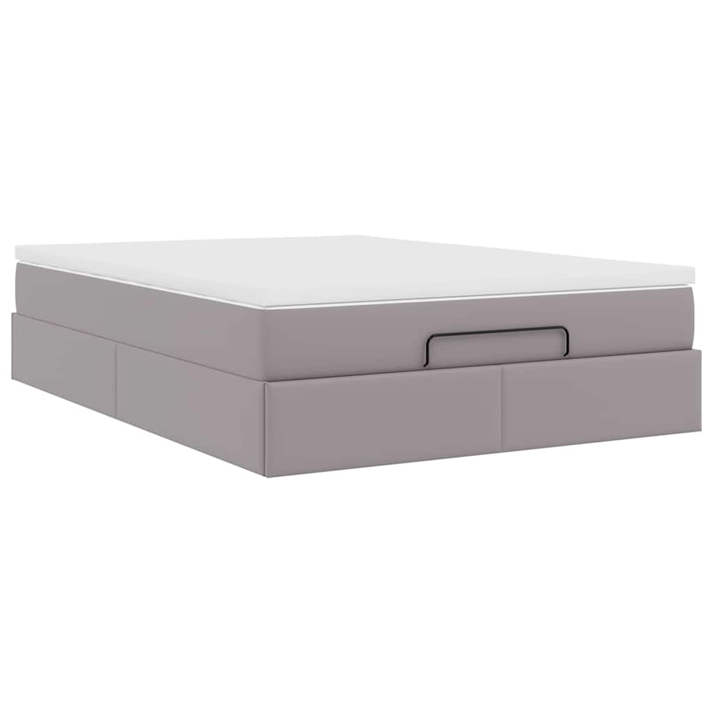 Lit ottoman avec matelas gris 140x200 cm en similicuir