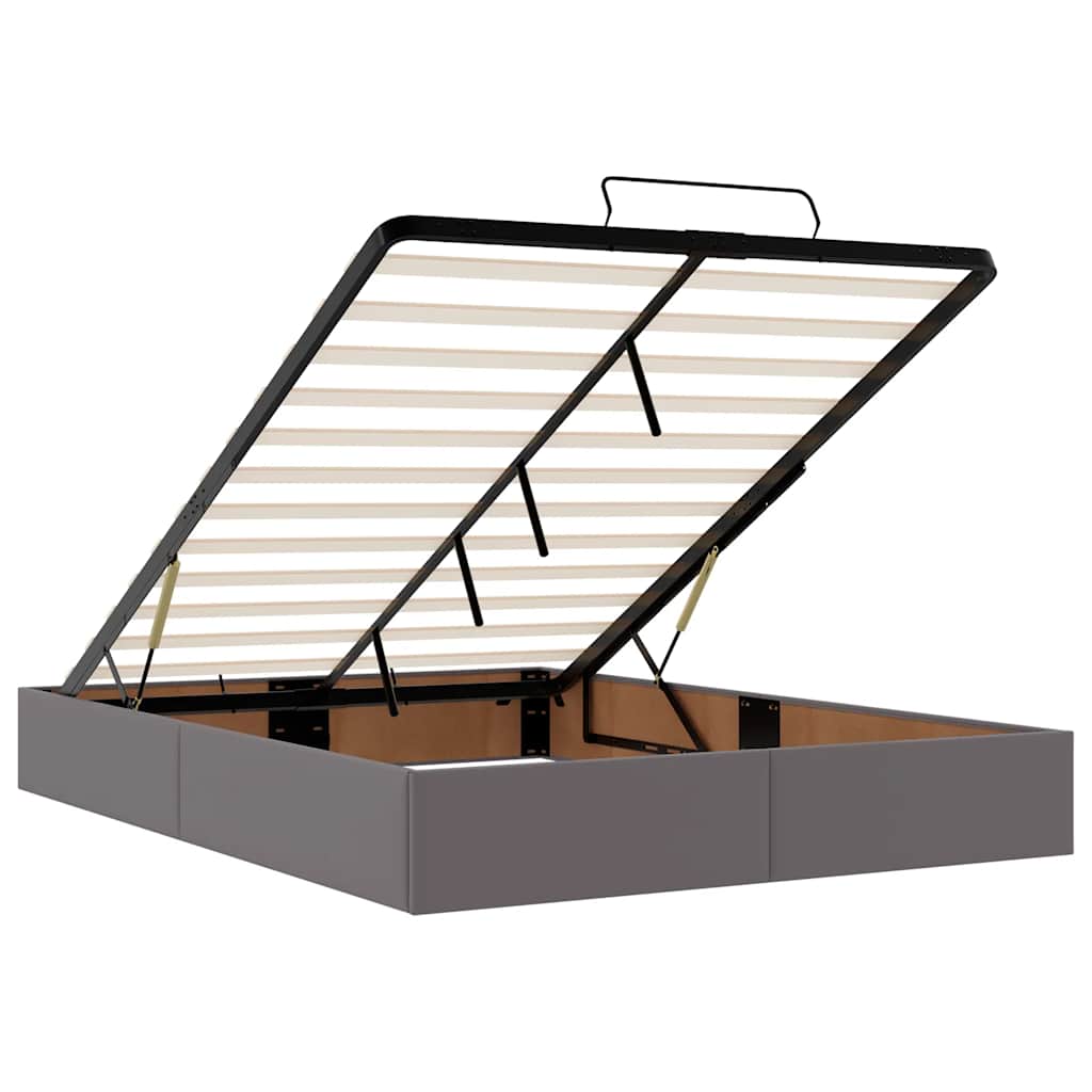 Lit ottoman avec matelas gris 140x200 cm en similicuir