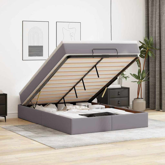 Lit ottoman avec matelas gris 140x200 cm en similicuir