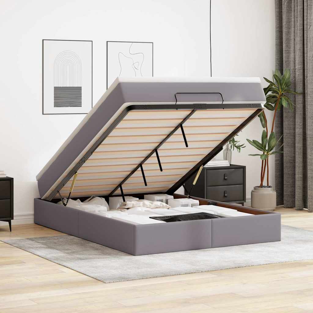 Ottoman-Bett mit Matratze Grau 140x200 cm Kunstleder