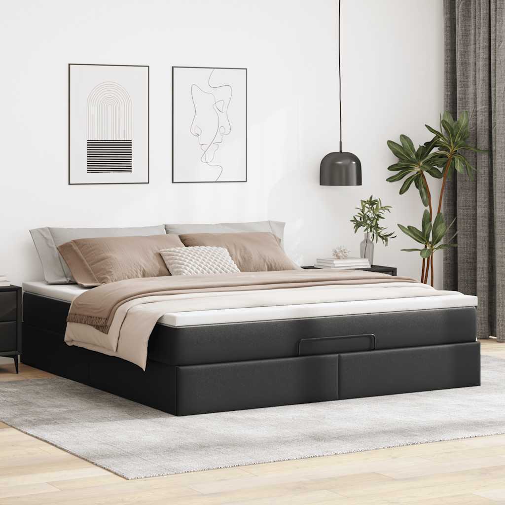 Ottoman-Bett mit Matratze Schwarz 180x200 cm Kunstleder