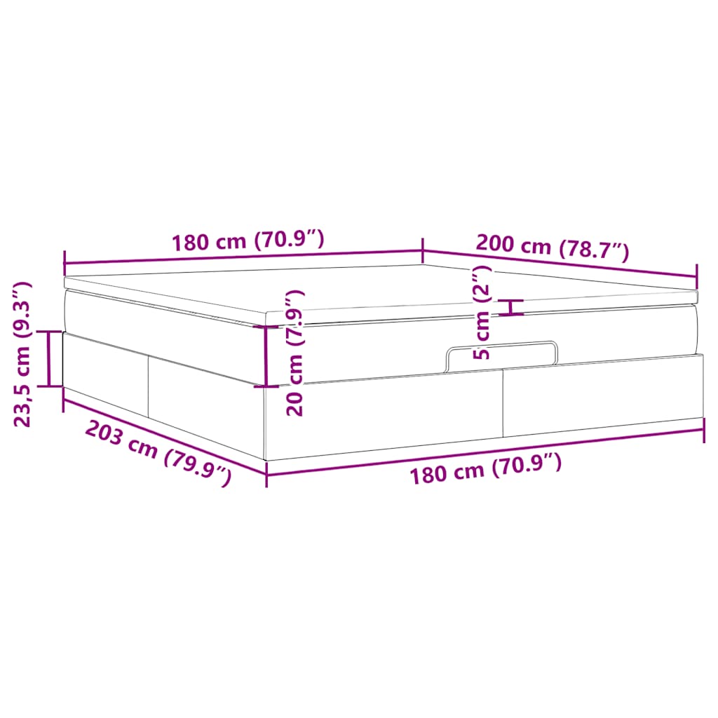 Ottoman-Bett mit Matratze Schwarz 180x200 cm Kunstleder