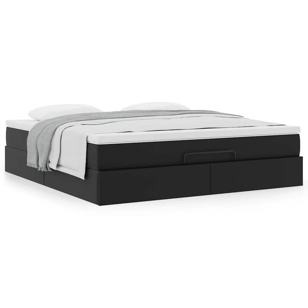 Ottoman-Bett mit Matratze Schwarz 180x200 cm Kunstleder