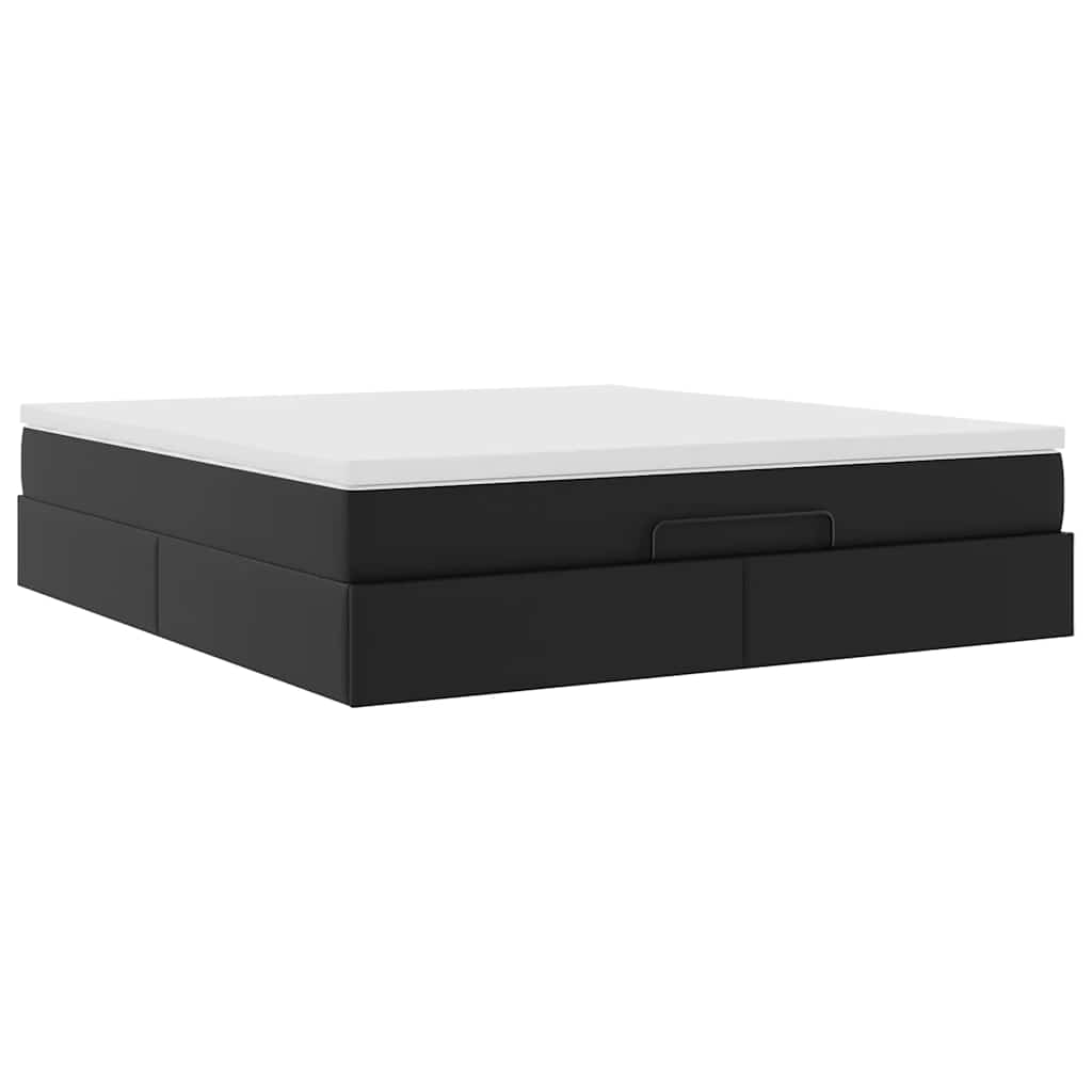 Ottoman-Bett mit Matratze Schwarz 180x200 cm Kunstleder