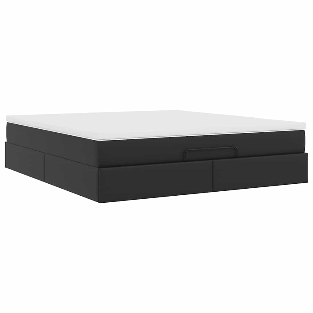 Ottoman-Bett mit Matratze Schwarz 180x200 cm Kunstleder