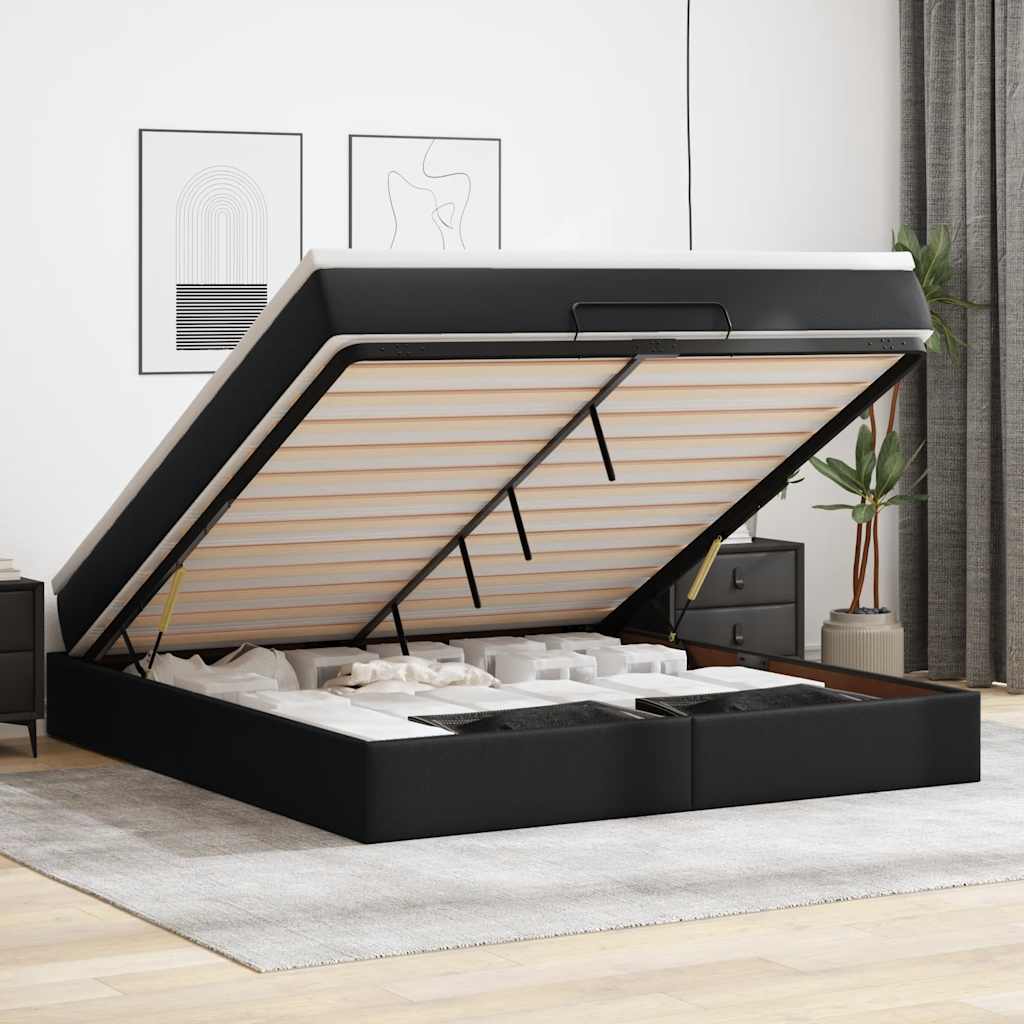 Ottoman-Bett mit Matratze Schwarz 180x200 cm Kunstleder