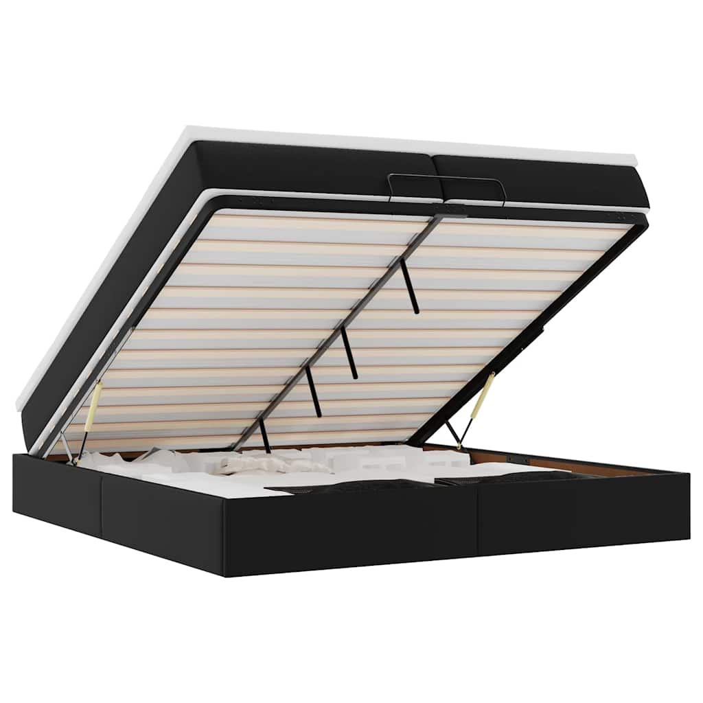 Ottoman-Bett mit Matratzen Schwarz 200x200 cm Kunstleder