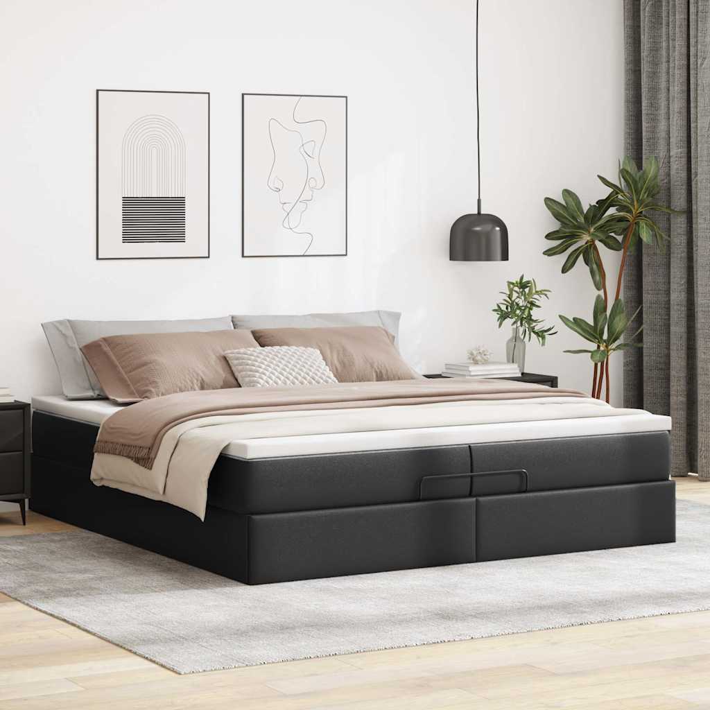 Ottoman-Bett mit Matratzen Schwarz 200x200 cm Kunstleder