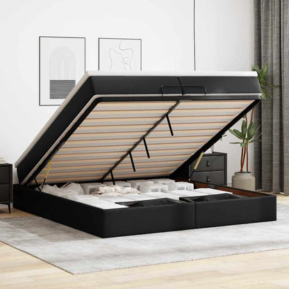 Ottoman-Bett mit Matratzen Schwarz 200x200 cm Kunstleder