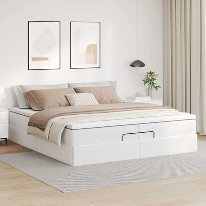 Ottoman-Bett mit Matratzen Weiß 200x200 cm Kunstleder