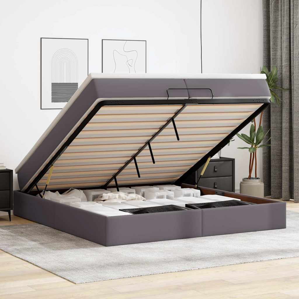 Ottoman-Bett mit Matratzen Grau 200x200 cm Kunstleder