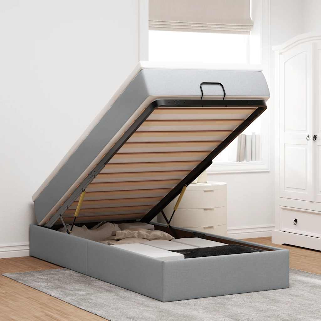 Ottoman-Bett mit Matratze Hellgrau 90x190 cm Stoff