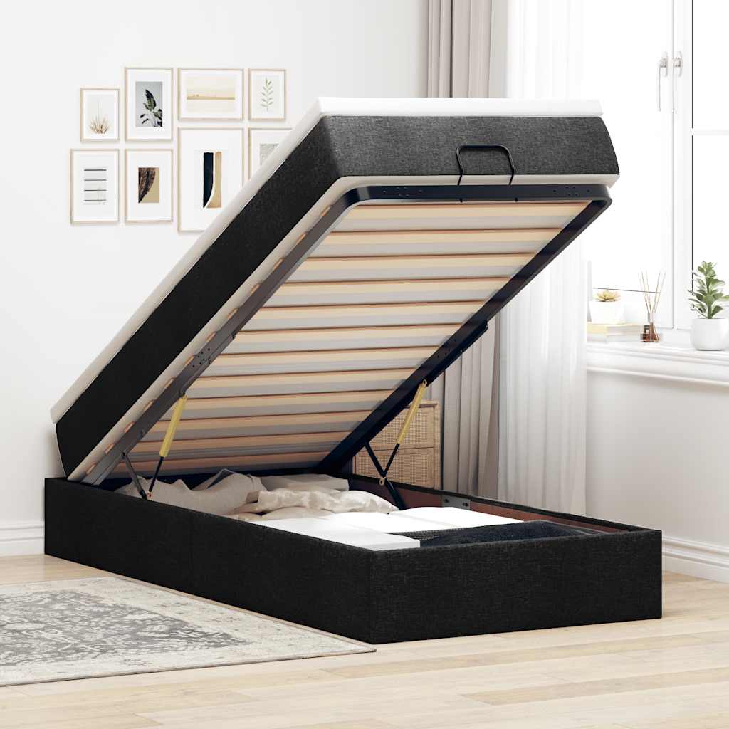 Ottoman-Bett mit Matratze Schwarz 90x190 cm Stoff