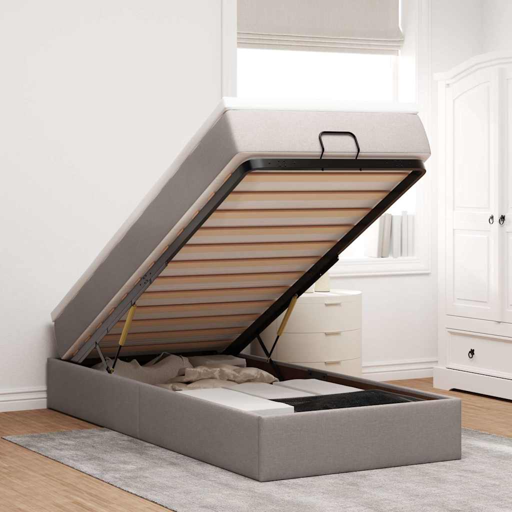 Ottoman-Bett mit Matratze Taupe 90x190 cm Stoff