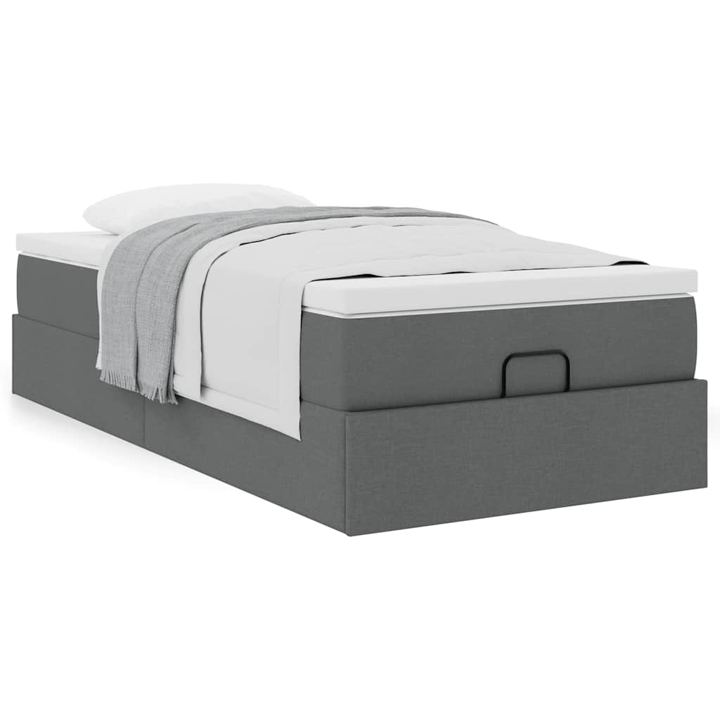 Lit ottoman avec matelas en tissu gris foncé 90x200 cm