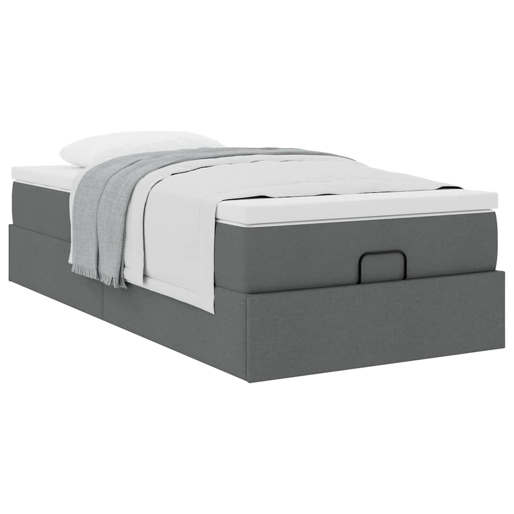 Lit ottoman avec matelas en tissu gris foncé 90x200 cm