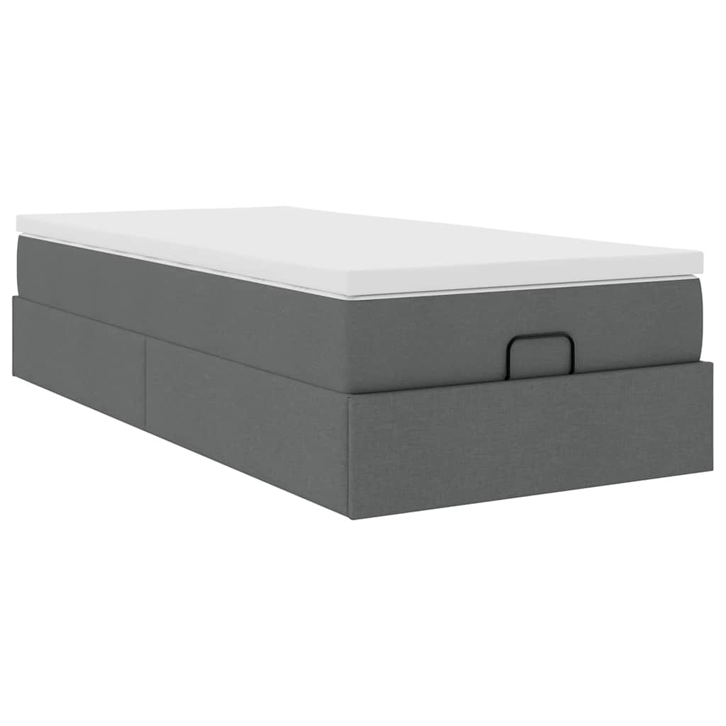 Lit ottoman avec matelas en tissu gris foncé 90x200 cm