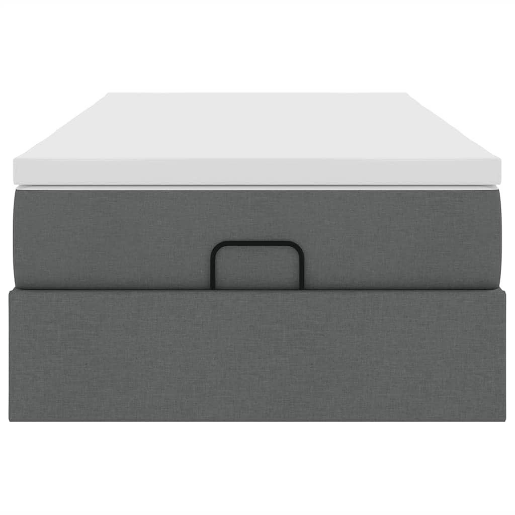 Lit ottoman avec matelas en tissu gris foncé 90x200 cm