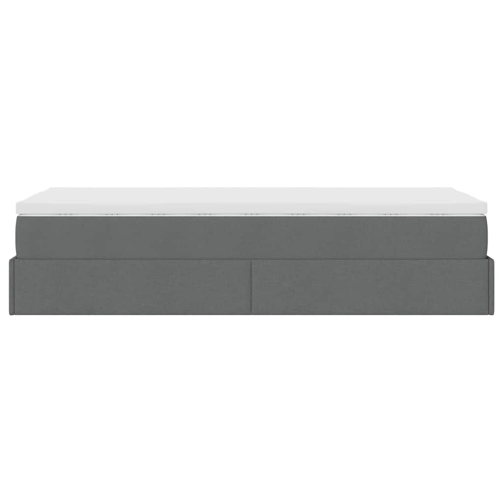 Lit ottoman avec matelas en tissu gris foncé 90x200 cm