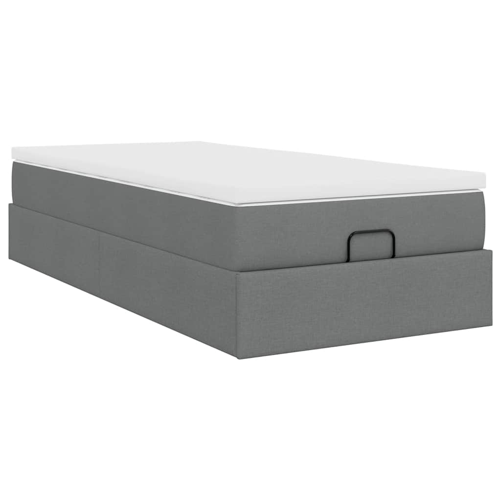Lit ottoman avec matelas en tissu gris foncé 90x200 cm