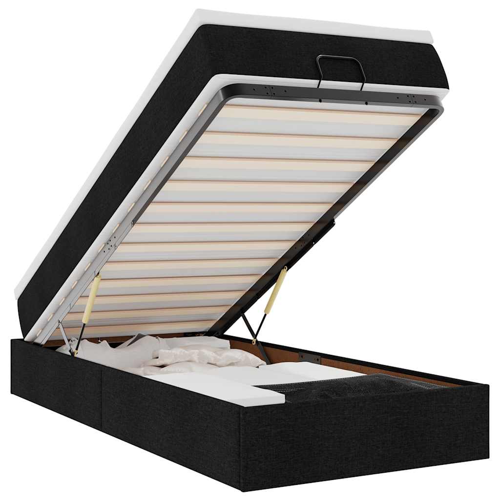 Ottoman bed with mattress black 90x200 cm fabric