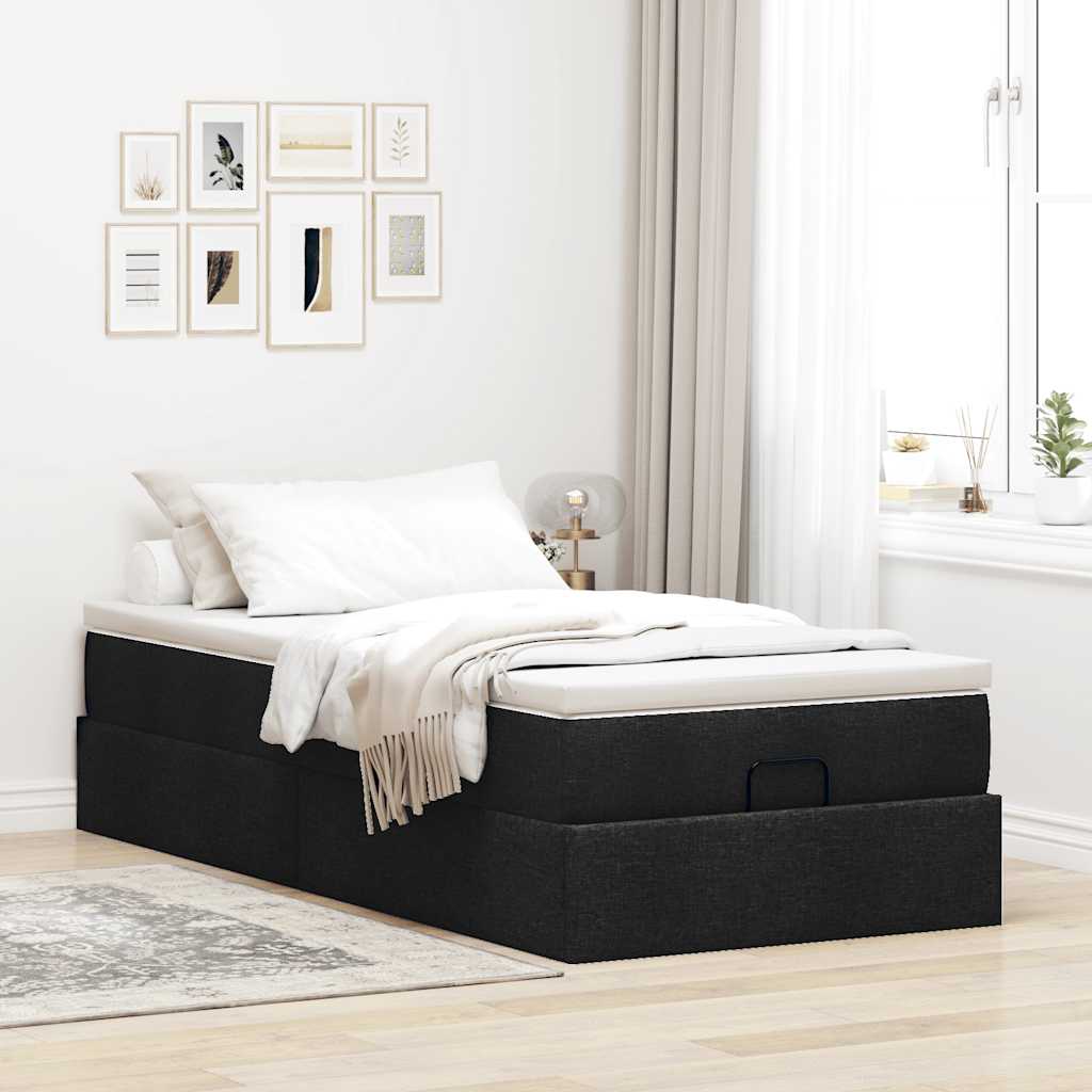 Ottoman bed with mattress black 90x200 cm fabric