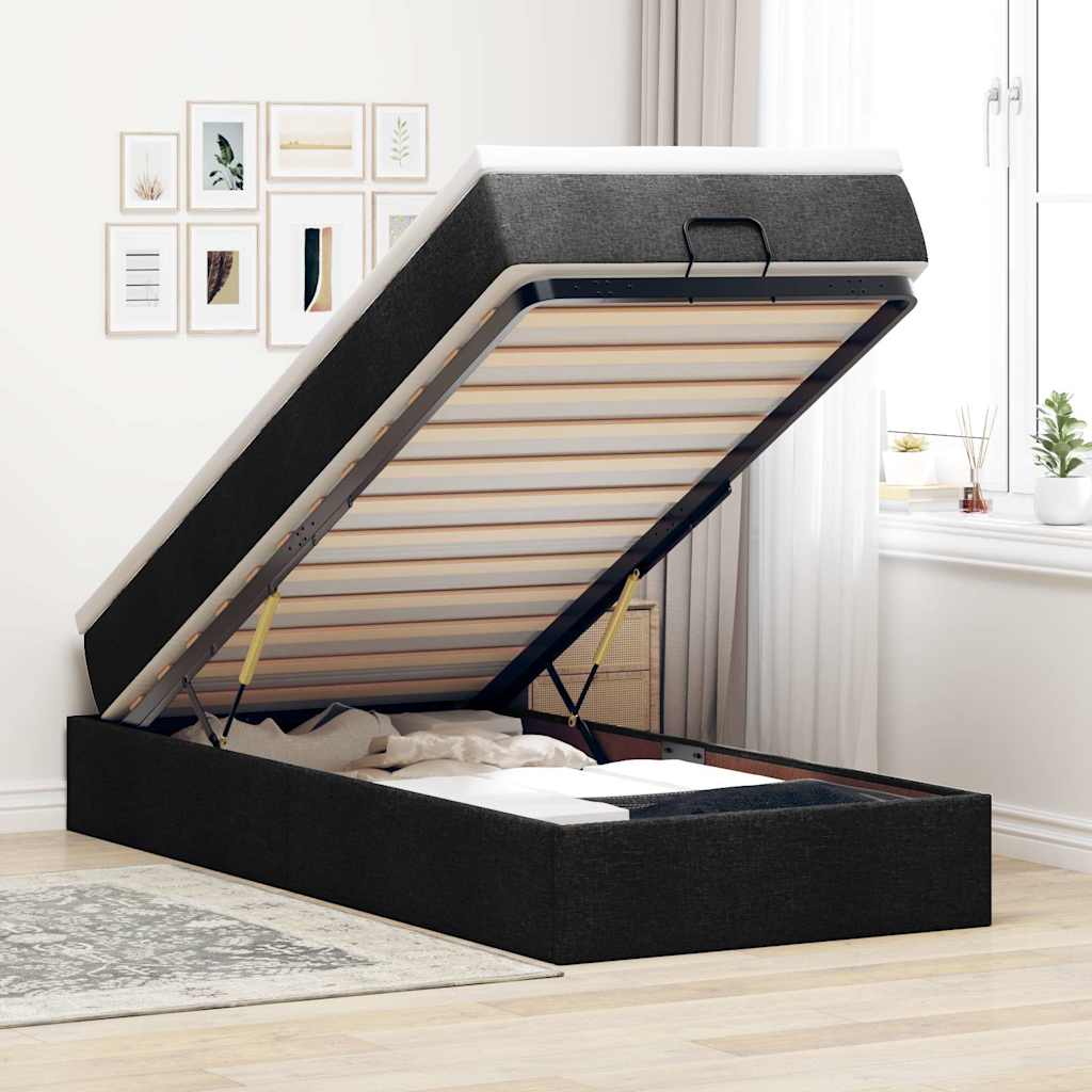 Ottoman bed with mattress black 90x200 cm fabric