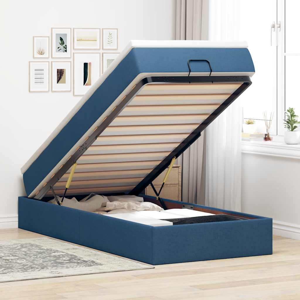 Ottoman-Bett mit Matratze Blau 90x200 cm Stoff