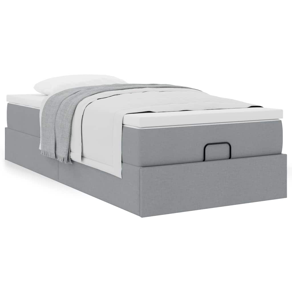 Lit ottoman avec matelas en tissu gris clair 100x200 cm